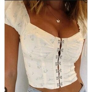 Princess Polly Corset Style Top Yellow Floral Size 6 Small Cropped Cottagecore